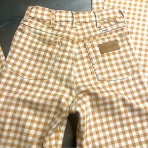 25 / 32 wrangler, wanderer, high-rise flare check jeans